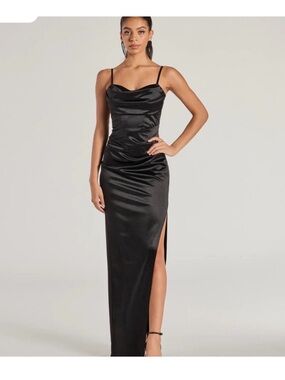 heidi formal satin lattice dress Ladivine 7469 Long Bridesmaids Dress Simple Slit Satin Formal Dress V Neck A Line Evening Gown 12 / light lavender main image 1